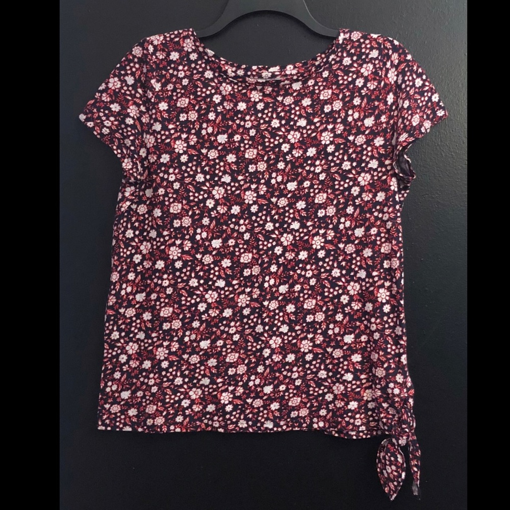 Talbots RWB Floral Short-Sleeve Tie-Hem Top